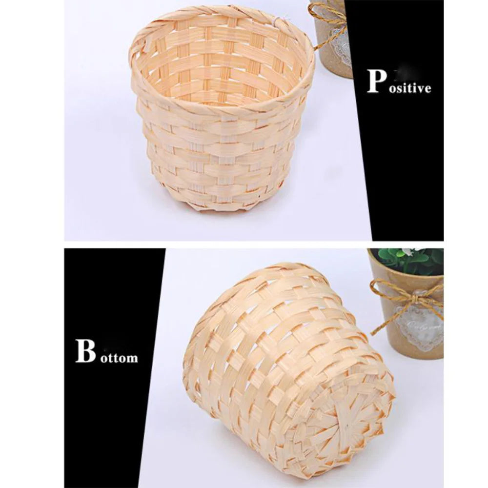 New Handmade Bamboo Garden Flower Pot Wicker Basket Straw Patchwork Wicker Rattan Seagrass Storage Organizer Nursery Pots