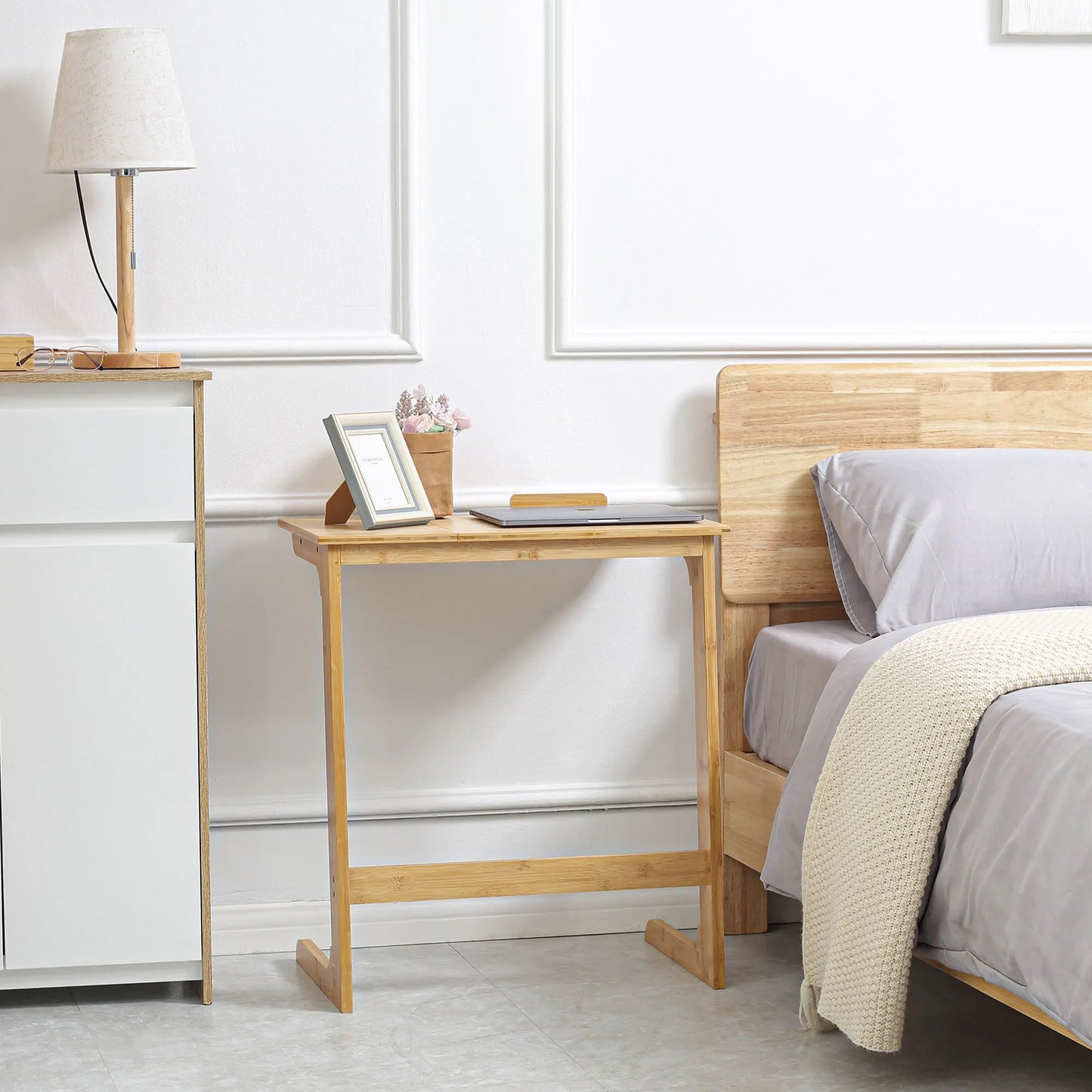 Bamboo side table with folding counter