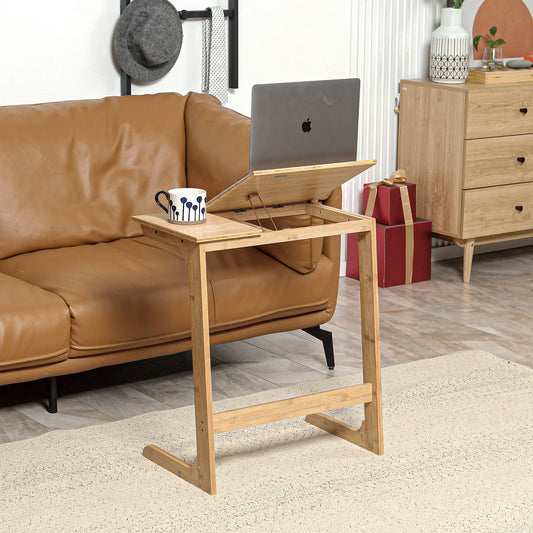 Bamboo side table with folding counter