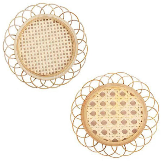 1x Small/Big Hole Bamboo Handmade Rattan Coaster+Lace Round Natural Tea Cup Placemat For Home Desk Office Padding Kitchen Decor